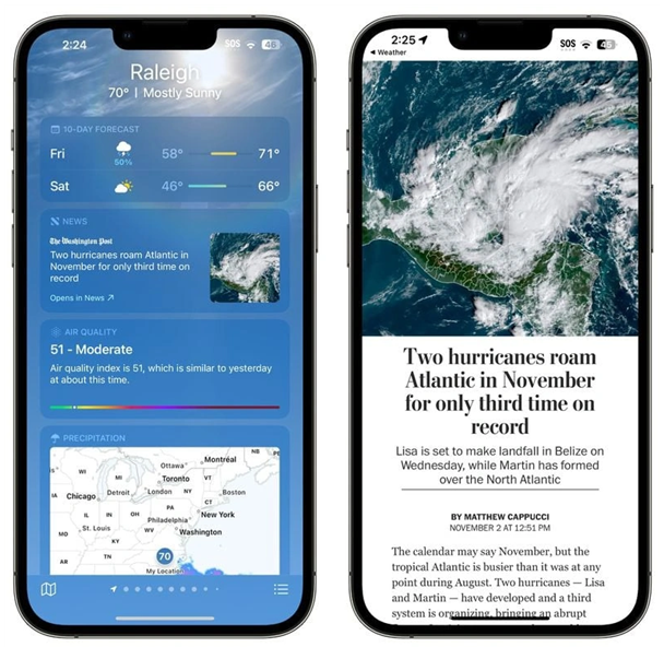 通许苹果14维修分享iPhone 14手机如何看天气时顺带看新闻 
