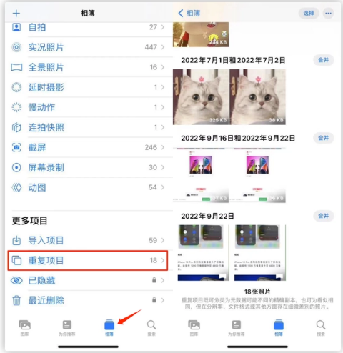 通许苹果手机维修分享iOS 16 中相册重复项目功能使用方法 