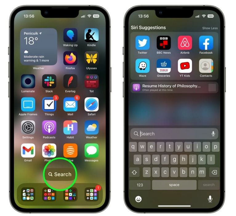 通许苹果手机维修分享升级到 iOS 16 后，如何删除主屏幕上的搜索按钮 